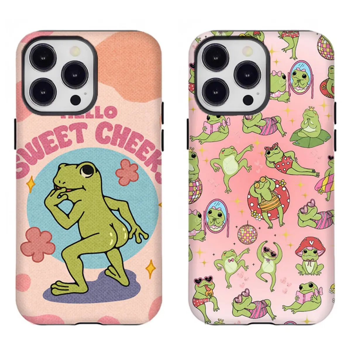 Cute Green Frog Phone Case Whimsical Y2K Pink Disco Frog Collage Compatible for iPhone 17 16 15 14 13 12 11 and for Samsung S21-S25 Ideal Gift for Man/Woman, Accessories, Shell