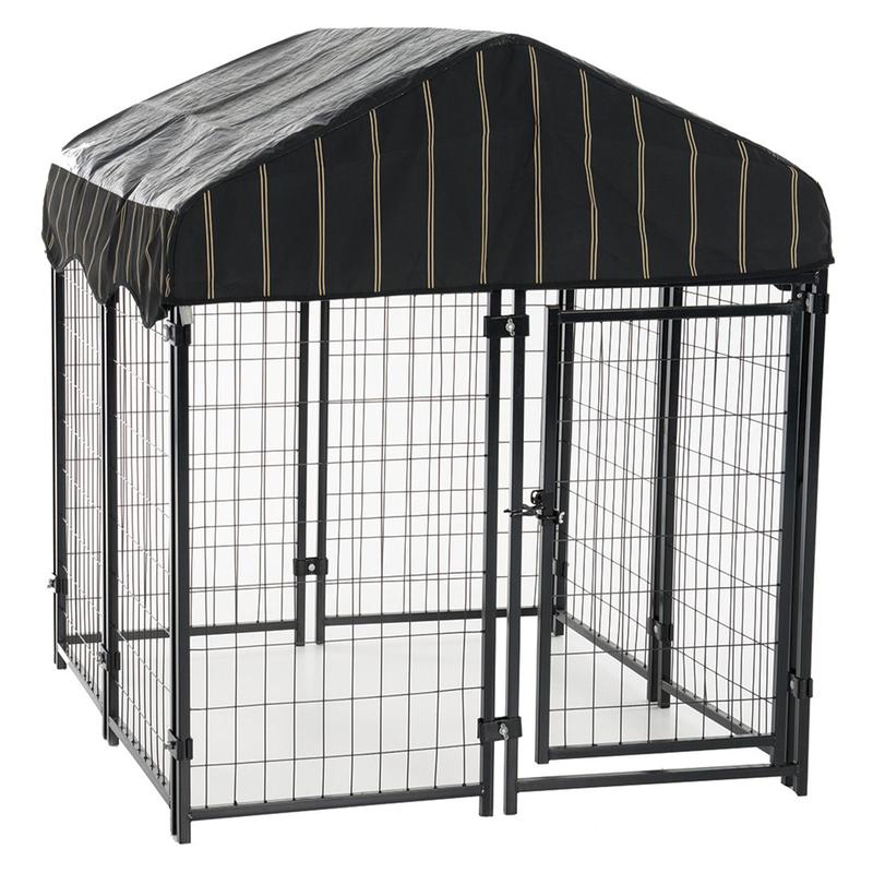 Lucky Dog Uptown Large Outdoor Covered Kennel Secure Fenced Pet Dog Crate, Black