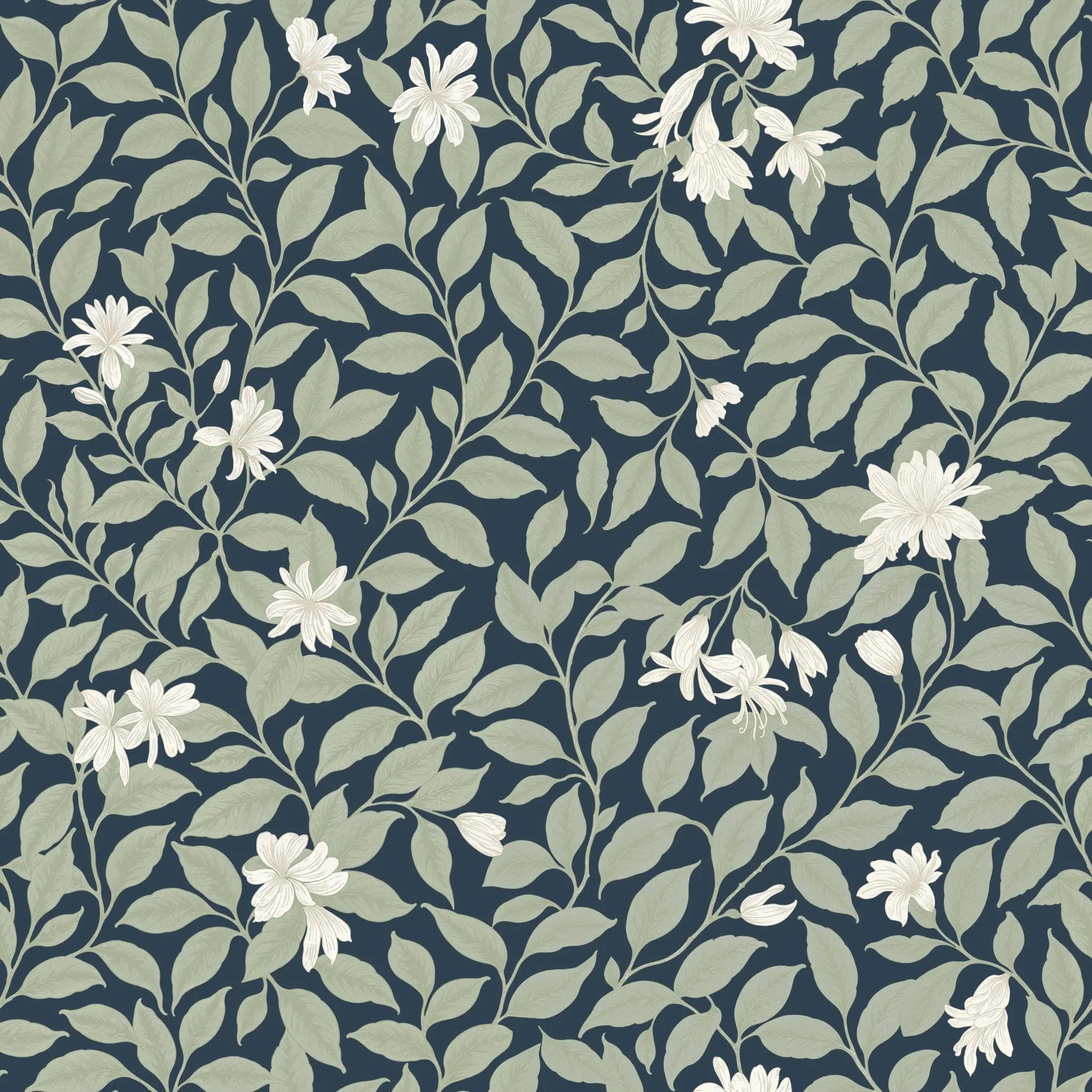 Poppy Honeysuckle Small Navy Wallpaper, Renter-Friendly Peel-and-Stick Nursery Wallpaper for Interior Walls & Accent Walls