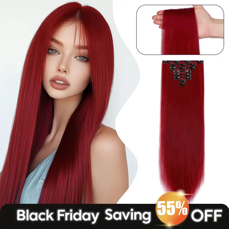 Cephemer Clip-in Synthetic Hair Extensions 26inches Long Straight 8PCS Natural Layered Light Weight Hairpieces for Women All Day Comfort for Daily Party Black Friday & Christmas