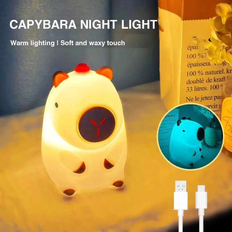 Cute Pet Capybara Night Light, Cute Cartoon Silicone Creative Bedside Sleep Night Lamp, Led Lights Bedroom for Children's Room Decor Birthday Christmas Gift Decorative Night Light Nightlight For Bedroom