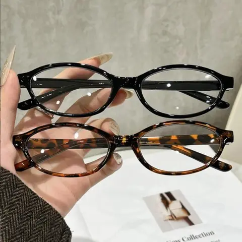 Unisex Fashion Classic Vintage Oval Small Frame Glasses, Fashion Eyewear, 2 Pairs, Leopard Pattern Eyeglasses, Casual College Style, Versatile Daily Wear Accessories, Tortoiseshell Glasses
