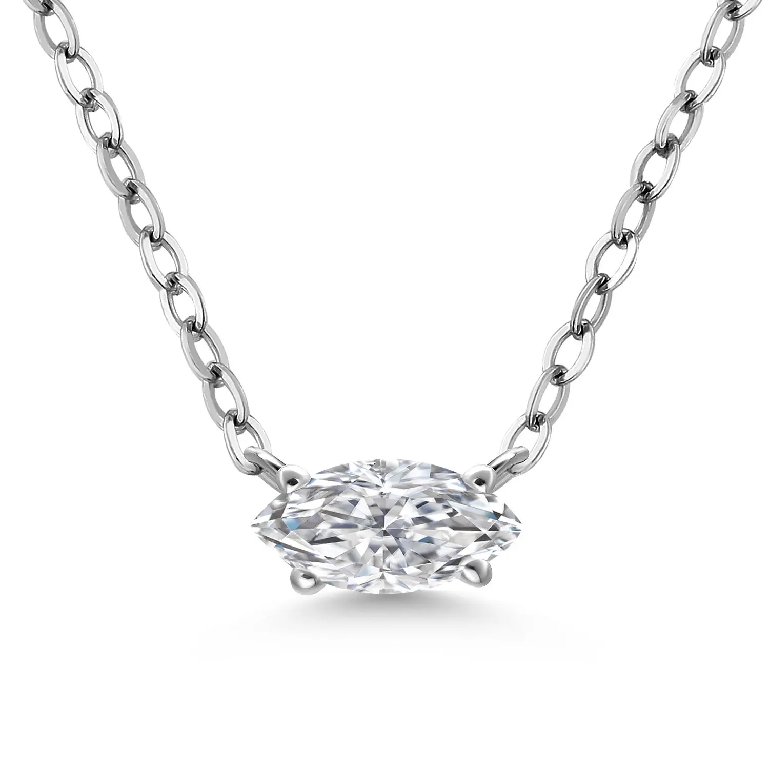 Gem Stone King 925 Sterling Silver Lab Grown Diamond Pendant Necklace for Women | 0.20 Cttw | Gemstone April Birthstone | Marquise 6X3MM | With 18 Inch Silver Chain