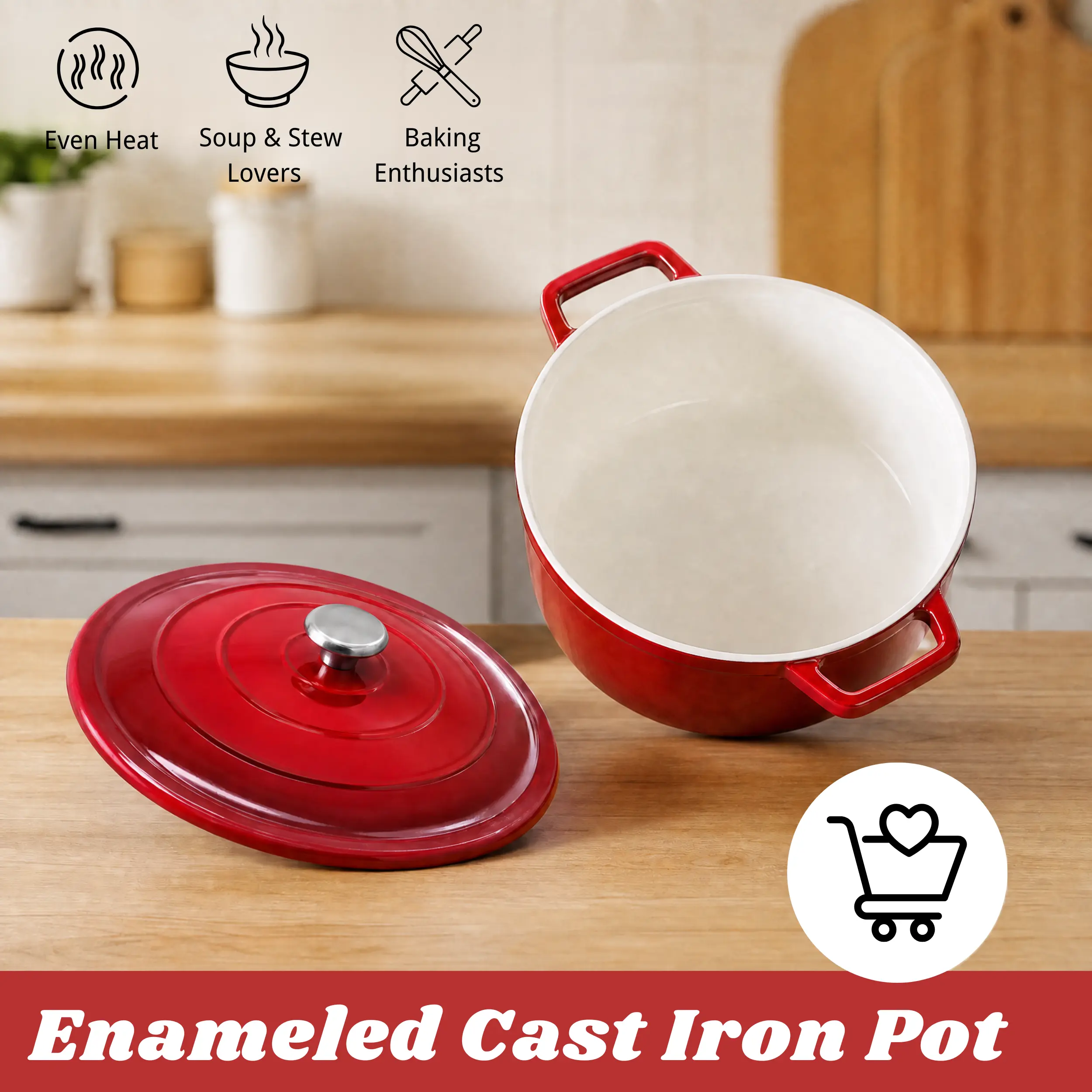 Dutch Oven,Cast Iron Dutch Ovens,Dutch Oven Pot with Lid,5 QT Enamel Dutch Pot,Dutch Ovens with Dual Handles,Cast Iron Pot for Braiser,Cooking,Gifts for Family