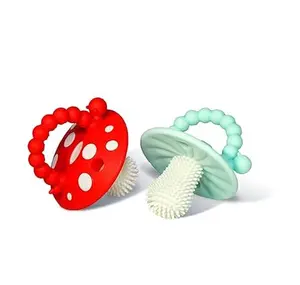 Black Friday Soft Silicone Infant & Baby 3M+ Teether Toy Massaging Bristles Teething Relief Pacifier - Soothes Sore Gums - Hands-Free & Easy-to-Hold Chompy Teether, BPA Free (RED/Green)