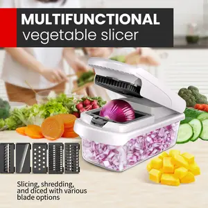 Vegetable Chopper,15-in-1 Multifunctional Food Chopper,Professional Onion Chopper with 8 Blades,Vegetable Cutter with Container for Salad,Potato,Carrot,and Garlic; Essential Kitchen Tool