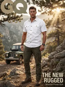 Men's Classic Lapel Casual Shirt & Cargo Top, Slim-Fitting Short Sleeve Blouse, Summer Outdoor Style, Available in 7 Colors