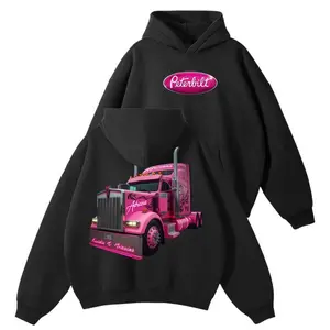 Peterbilt Semi Truck Hoodie, Bold Pink Custom Graphic “Athena” Show Truck Design, Black Graphic Hoodie for Truckers and Peterbilt Enthusiasts, Gift for Women in Trucking, Black Friday Deals & Holiday Shopping