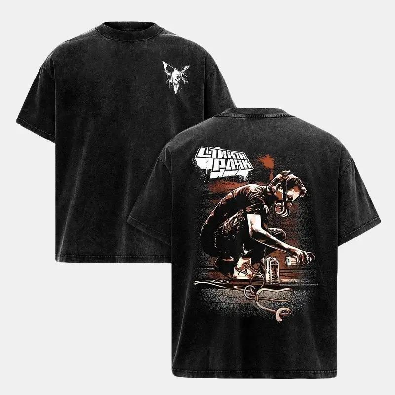 Chester Bennington Legacy Tee – Vintage Acid Wash Heavy Cotton Oversize Unisex Rock Band T-Shirt, Retro Y2K Nu Metal Streetwear Top, Linkin'n Parks Music Merch for Fans, 2000s Tour Collector Merch.