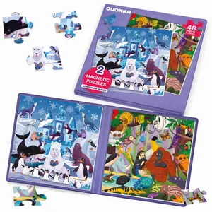 QUOKKA Magnetic Puzzle Book - Magnetic Puzzles for Toddlers, 2 Sets of 48 Pcs Jigsaw Toy, Compact Travel & Flight Activity, Rainforest Animals & Polar Themes, Supports Visual Skills Learning Toy
