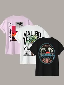 🌴✨3 Pack California & Island Graphic Tees | Los Angeles Sunset, Malibu Vibes & Isola Beach Casual Tops