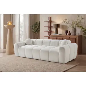 98.4" Extra Large Compression Sofa, Corduroy Cloud Puff Couch for Living Room, 4-Seater Upholstered Sofa with 2 Pillows, Vacuum Packed Easy to Move for Small Space, Apartment, Studio