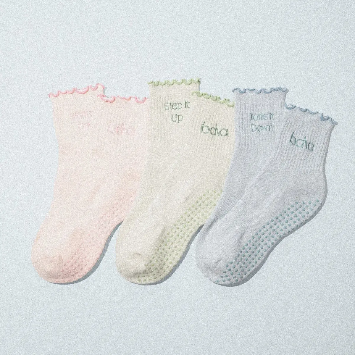 Bala Frilly Sock Bundle -  Women's Frilly Ruffled Cuff Athletic Socks - Anti-slip Grip for Pilates, Mat, and Reformer Workouts, Antislip Pilates, Sports Fit Socks, Female, Non Slip Socks, Slip-Free Socks