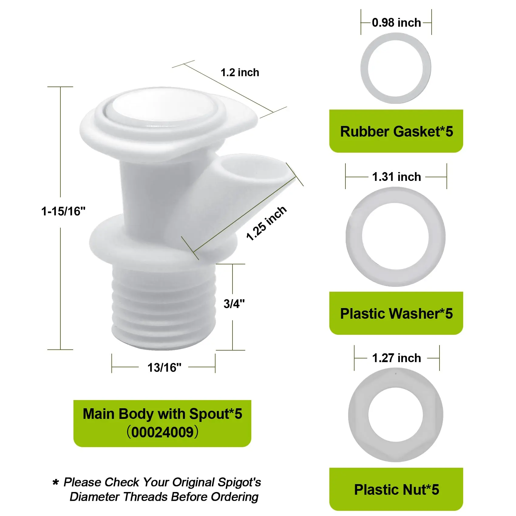 5 Pieces Durable Plastic Push-Button Cooler Spigot Replacement, Compatible with Igloo 2-10 Gallon Beverage Coolers, Includes Gaskets and Nut, Easy Installation Water Jug Valve, Water Jug Replacement | Secure Bottle Attachment | Durable Plastic Spigot