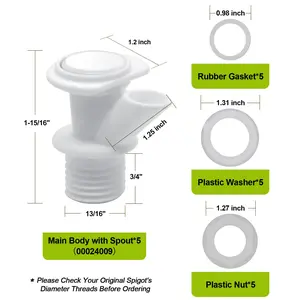 5 Pieces Durable Plastic Push-Button Cooler Spigot Replacement, Compatible with Igloo 2-10 Gallon Beverage Coolers, Includes Gaskets and Nut, Easy Installation Water Jug Valve, Water Jug Replacement | Secure Bottle Attachment | Durable Plastic Spigot