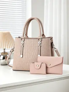 3-piece set women's bags with stone pattern, ladies handbags, large-capacity crossbody bags with multi-layer inner space, ideal large bags for daily work, commuting and dating, perfect gifts for others