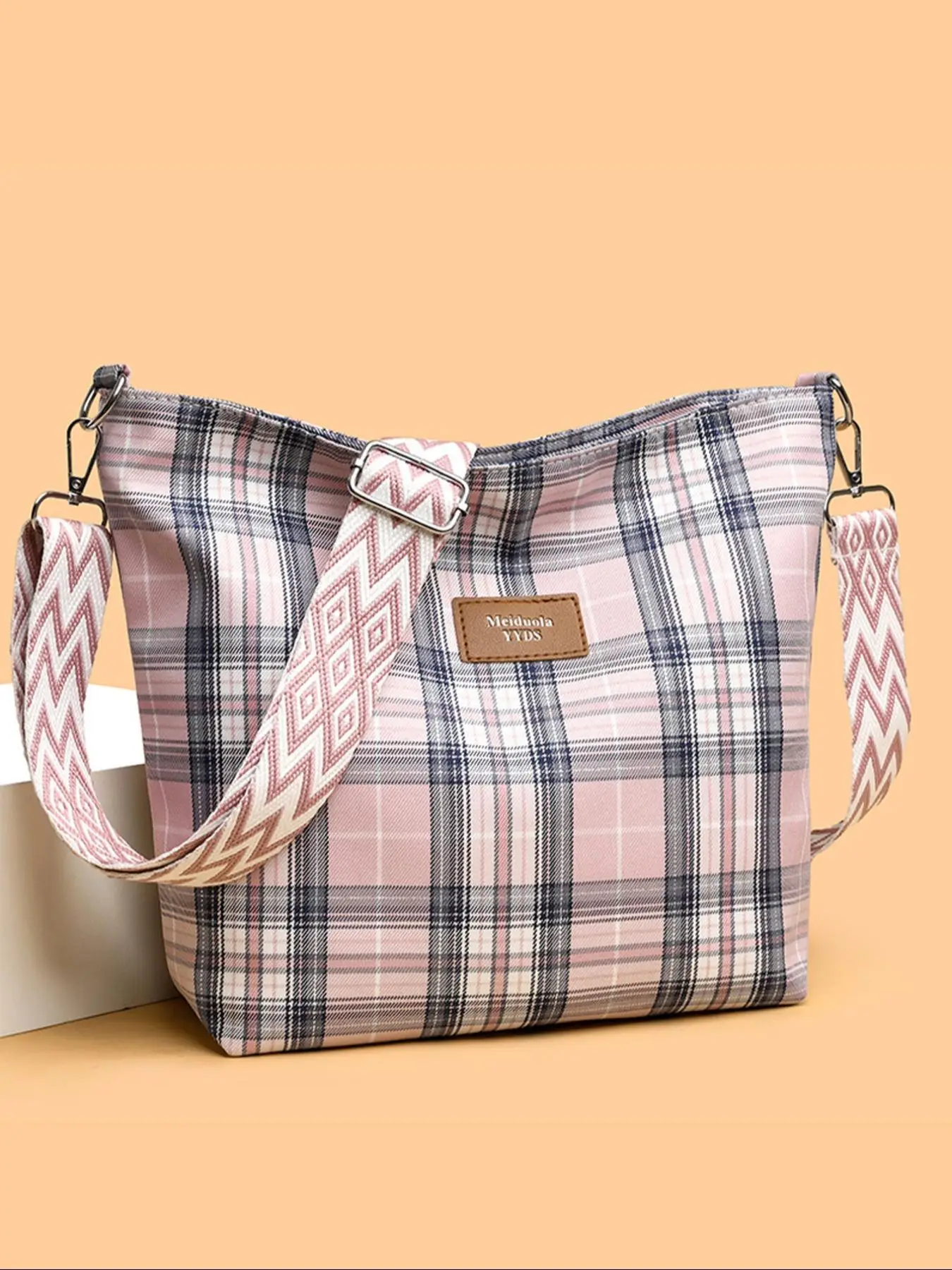Women's Fashionable Plaid Pattern Crossbody Bag, Casual Versatile Letter Decorated Shoulder Bag for Daily Commute & Travel, Trendy All-match Commuter