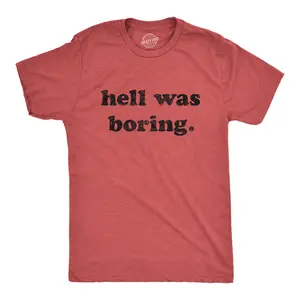 Mens Hell Was Boring T Shirt Funny Halloween Party Devil Satan Graphic Novelty Tee Mens Funny T Shirts Cool Vintage Fashion T-Shirt Gift Classic Menswear Halloween Apparel for Men Funny Sarcastic Short Sleeve Red - Hell