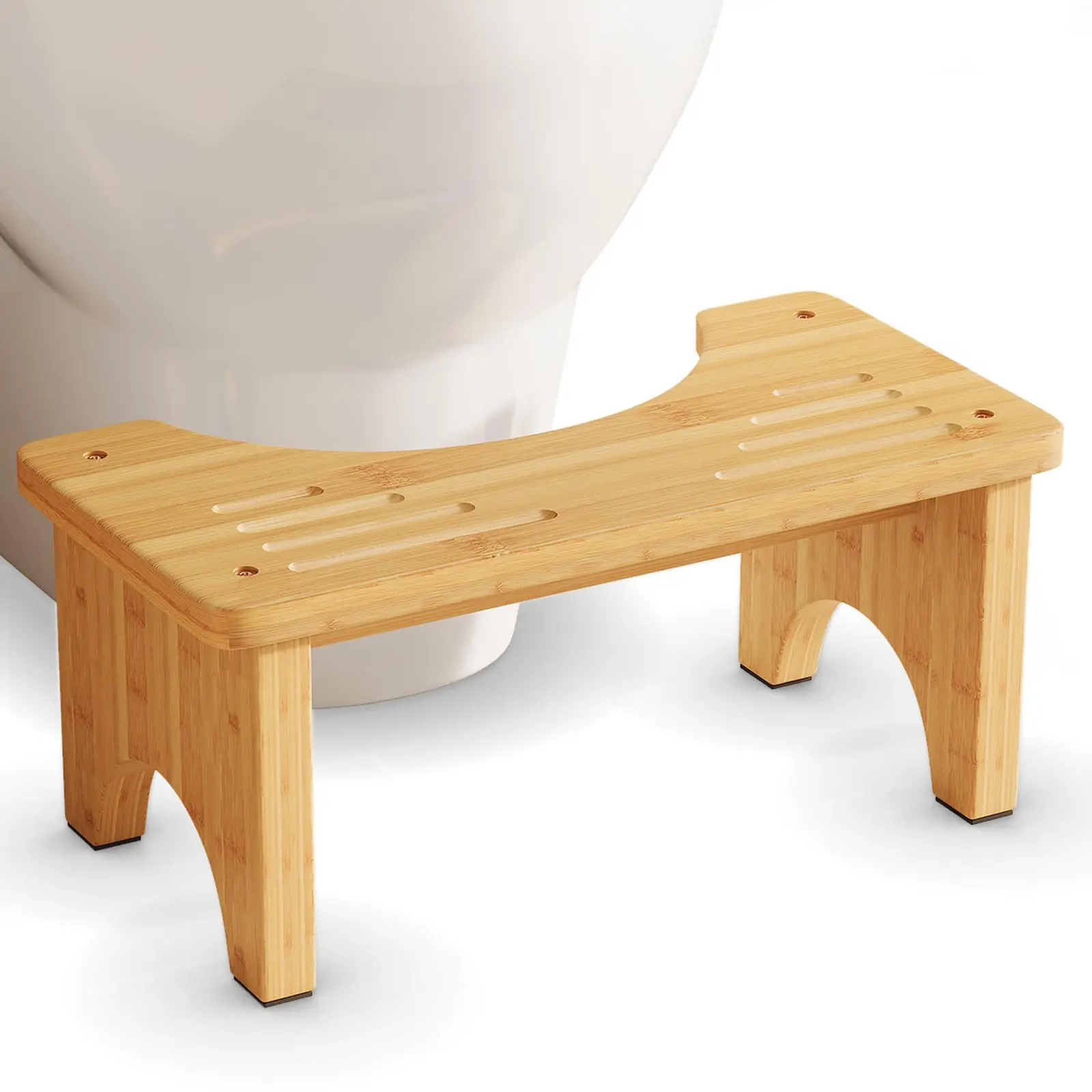 Bamboo Toilet Stool, Wooden Squatting Potty Stool for Adults, Non-Slip Wood Poop Stool for Bathroom, Portable Toilet Foot Pooping Stool,