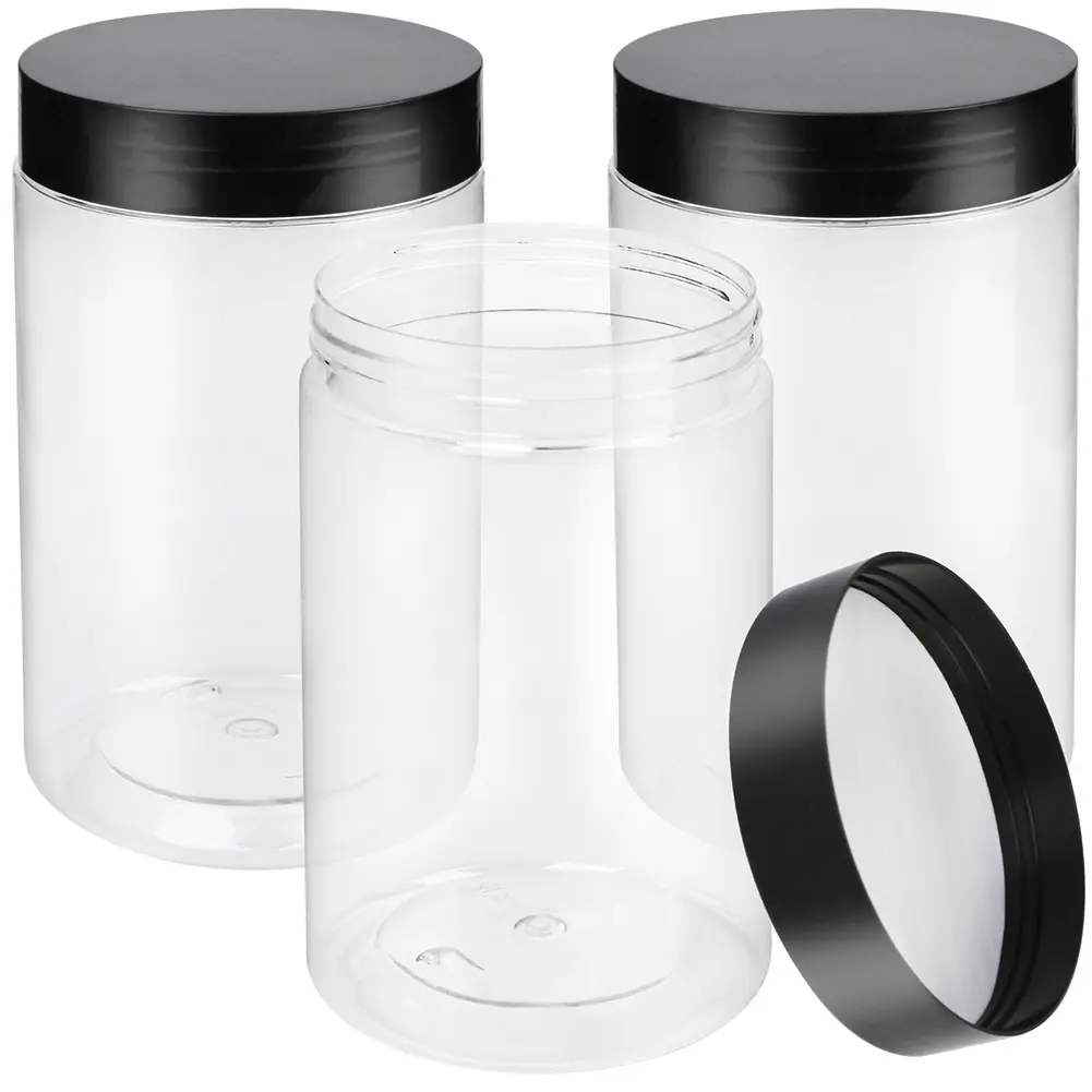 3-Pack 27oz Clear Plastic Canister Jars, Empty Food Storage Containers with Screw-On Lids, Home Organizer Bottles