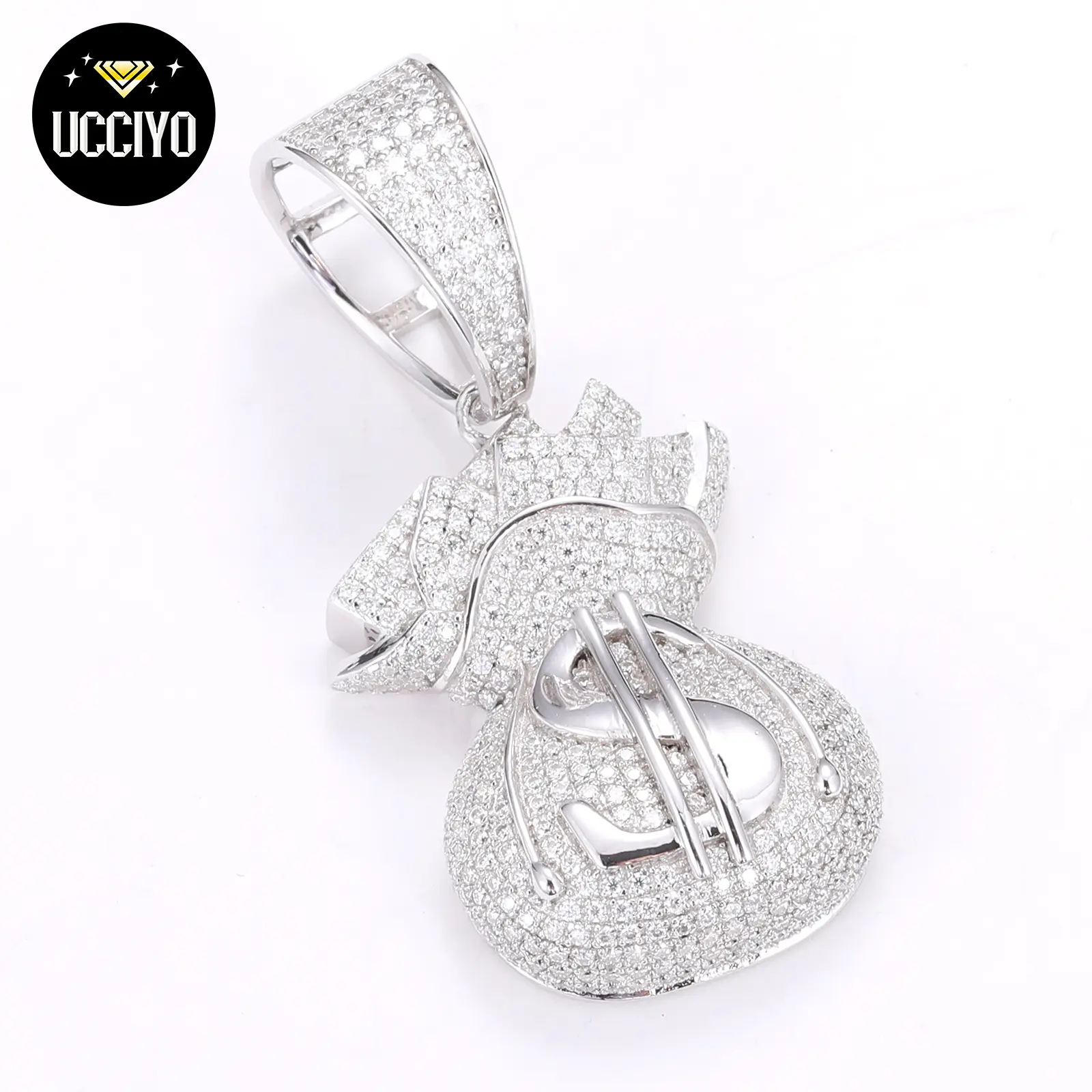 【#P274】New D Color VVS Synthetic Moissanite Lucky Money Bag Pendant Necklace 925 Sterling Silver Women Men's Hip Hop Rock Jewelry