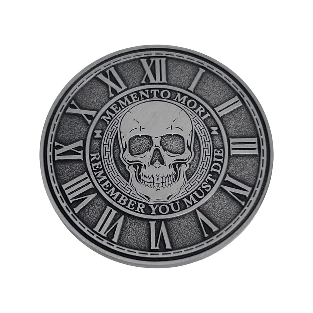 Brigada Sales Silver Memento Mori Coin Medallion for Stoic Practice and Daily Reminder
