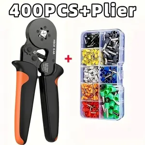 Ferrule Crimping Tool Kit with 400pcs Wire Connectors, Insulated VE Tubular Crimp Terminals, Self-adjustable Ratchet Wire Crimping Tool Kit Crimper Plier Set HSC8 6-4A