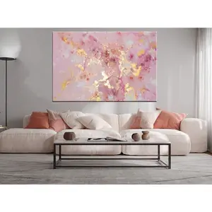 [SALE UP TO 50]Pink and Gold Abstract Marble Canvas Print: Modern Wall Art