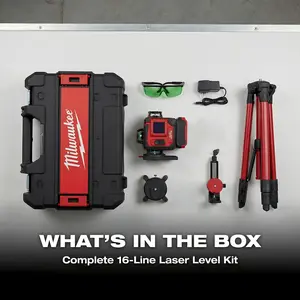 Milwaukee 16 Line Horizontal and Vertical Cross laser levels Box, Cordless Green laser level, ideal tool