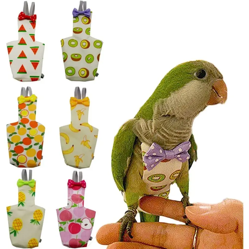 6Pcs Washable Bird Diapers Bird Supplies - Reusable Nappies with Waterproof Inner Layer, Soft Fabric Comfortable Lightweight Flight Suit, Easy to Put On, Tail Freedom Opening, Bow Tie for Small Pets Budgie Parakeet, Velcro Quick Fit