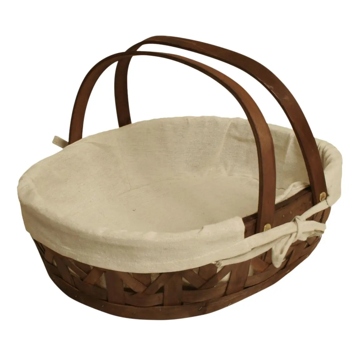 Wald Imports 6501-LG Stained Woodchip Storage Basket with Cloth Liner, 17x13x4", Brown, Bold Weave, Folding Handles, for Gift & Storage Needs