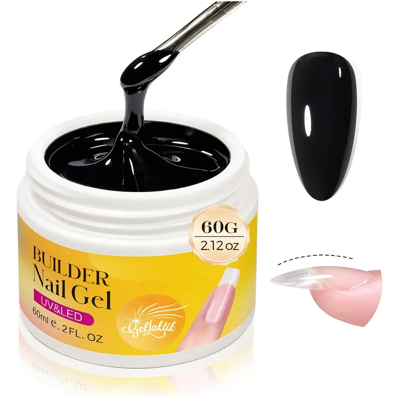 GELLAKTIK 60g Black Hard Builder Gel with 10 Nail Forms for Nails Nail Extensions & Manicure Art, Strong Shaping Power For Nail Extension, Salon&Home DIY, High-Gloss Durable, Cures Under U V/LED Lamp
