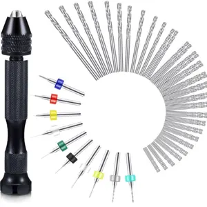 57 Piece Mini Drill Bit Set Tool Kit, 46 Manual Twist Drills & 10 Pcb Mini Cutting Bits, Resin Beads Polymer Clay Craft DIY Jewelry Model Making