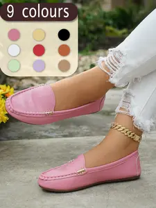 Women's Classic Multicolor Flat Shoes, Stylish Comfortable Casual Footwear, Slip On Flats, Advanced Chic Design with Slanted Metallic Chain Decoration