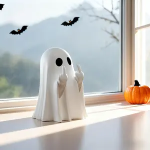 Funny Resin Middle Finger Ghost Statue for Prank Cute Ghost Decor for Halloween & Christmas Ornaments Batorisy Smooth Finish Unique Figurine Gift