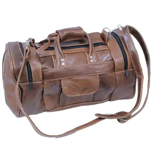 Large Size Vintage Brown Leather Travel Duffel Bag #P3102DN