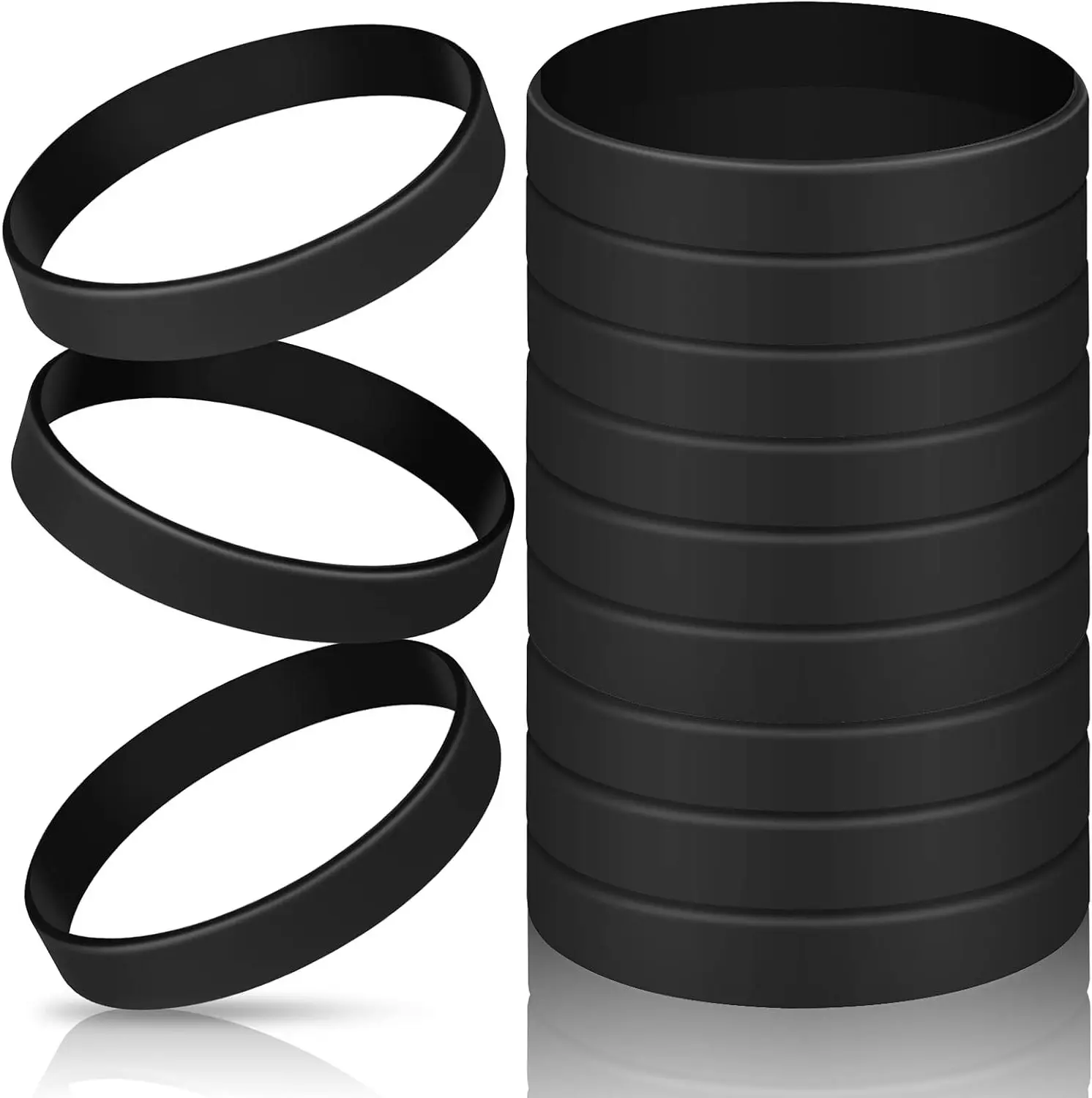 12 Pieces Solid Color Silicone Rubber Bracelets Wristbands Multi-Pack Blank for Events Party Black