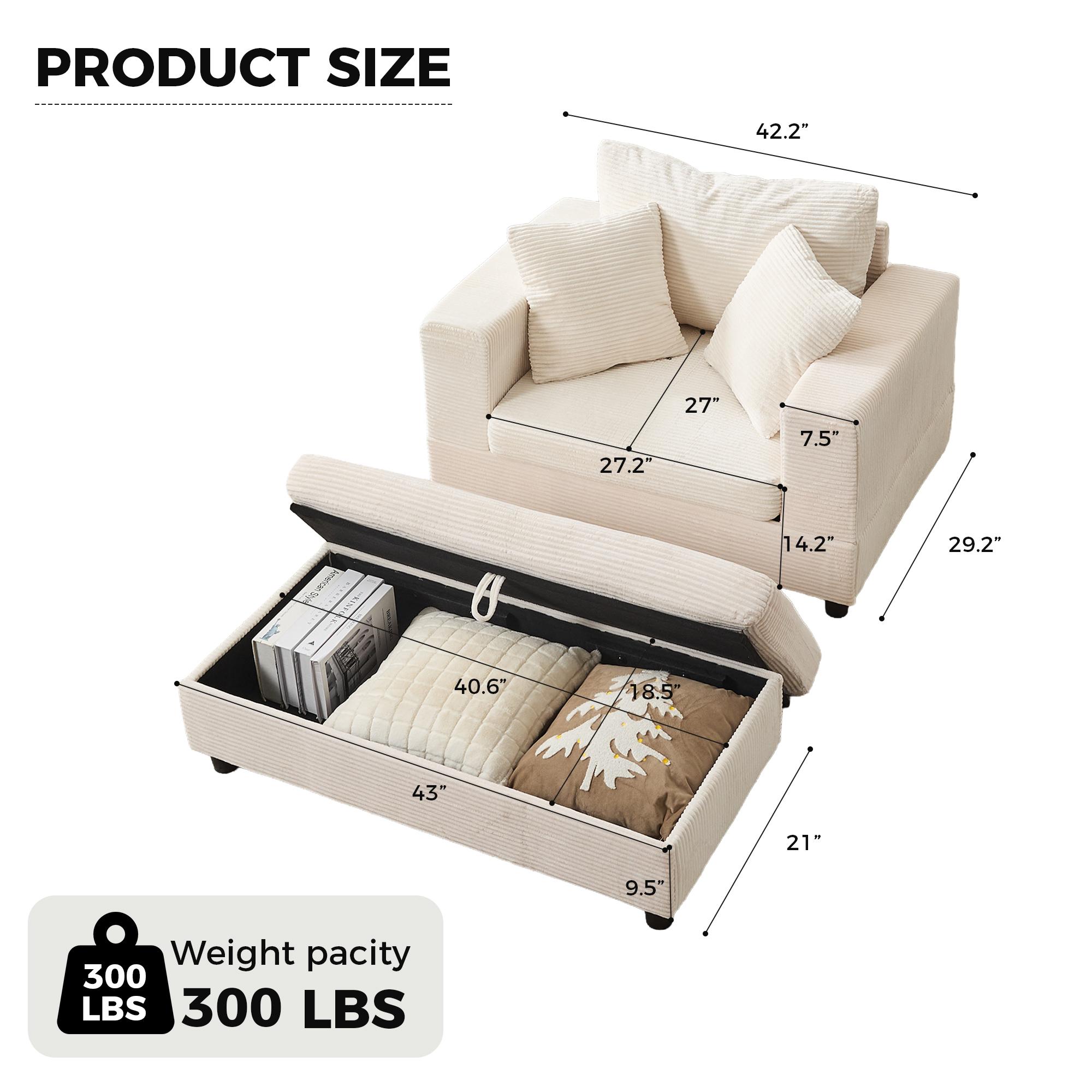 【Sub 1 packages】Niccae Chaise Lounge Chair with Removable Storage Ottoman Accent Sofa Bed Upholstered Sleeper Couch Bed with Pillows, Modern Deep Seat Upholstered Armchair for Living Room, Bedroom