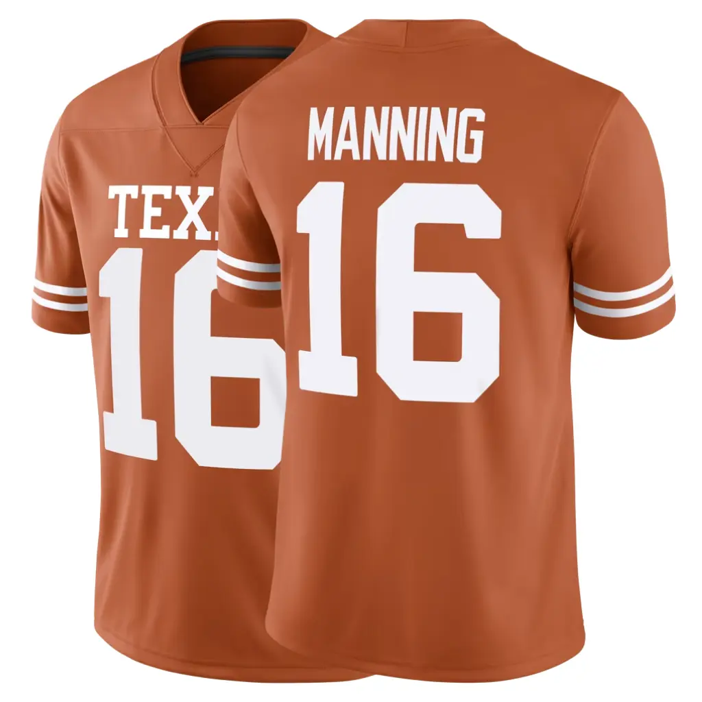 Unisex Football 16 Manning Texas Longhorns Team Game Player Jersey - Orange/White