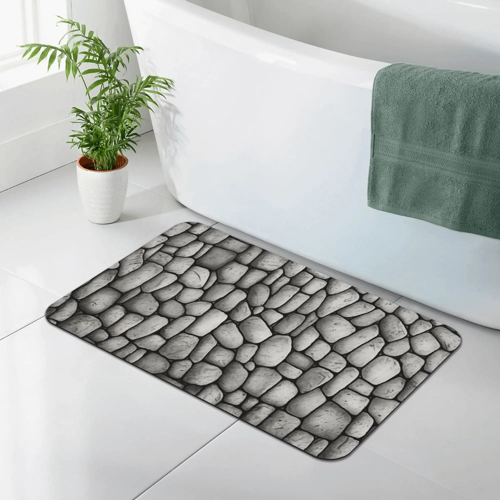 Stone Texture Diatomaceous Earth Doormat   Absorbent, Quick Dry, Non Slip Mat for Rustic Home, Entryway, Bathroom & Kitchen. Durable
