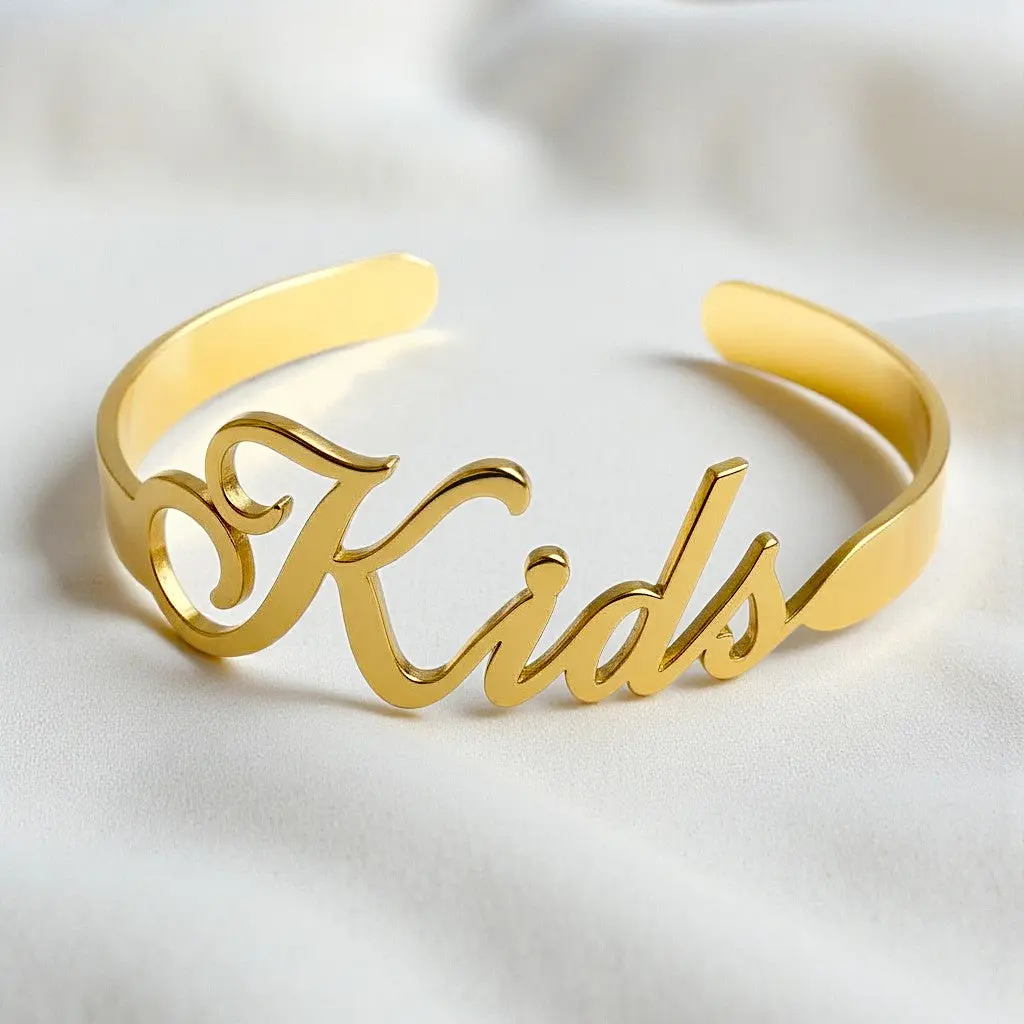 The Forever Cuff - Personalized Gold-Tone Name Bracelet for Babies & Toddlers, Adjustable & Hypoallergenic, Perfect for Birthdays & Christenings