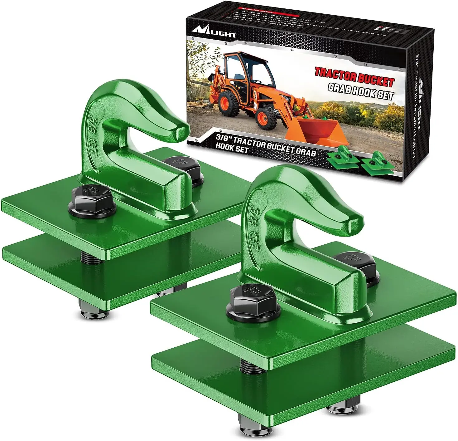 Nilight 2PCS 3/8-in Heavy Duty Truck Trailer Grab Hooks, Drop Forged Steel Bolt-On Vehicle Tractor Bucket Auto Parts Accessories, Zinc-Coated, 15000 LBS Max Capacity, Dark Green, Trailer Hook Hooks