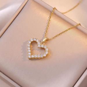 MP 18K Gold Plated Love Necklace Heart Pendant Charm Accessories for Women [Buy 1 Take 1] ,Non Tarnish Jewelry Stainless Steel Chain Sparkle Cubic Zircon Diamond ,Valentine Birthday Gift for her Mom artificial gemstone