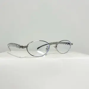 Oval diamond-embellished glasses for women, high-end metal heart-shaped rhinestone frame, plain-faced decorative myopia flat glasses