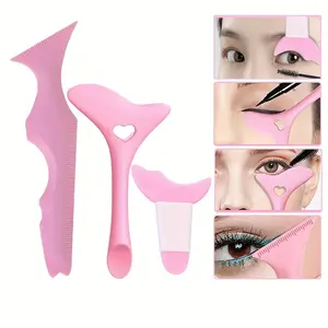3-Piece Silicone Eyeliner Stencil Set, Multi-functional Makeup Tool Kit, Mascara Shield, Eyeliner Guide, Easy to Clean, Reusable for Perfect Eye Lines, Ideal for Makeup Enthusiasts and Beginners - Unscented, No Power or Battery Needed