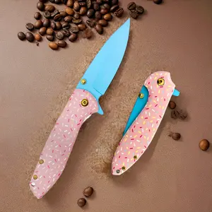 Pocket Knife for Women Men, 3.54" Blade Small EDC Knife, 14C28N Steel Button Knife, Unique Donut Design G10 Handle Folding Utility Knife，Gift Ideas for on Birthday, Halloween, Christmas, Anniversary, Holiday Self Defense Tools