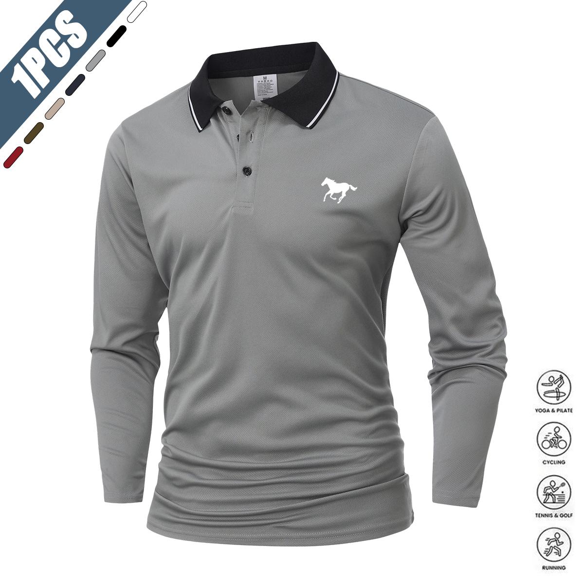 Men's 100% Polyester Solid Long-Sleeve Polo Shirt Set - White + Gray + Black, Loose-Fit, Casual Sportswear, Athletic Active Tops, Golf Wear for Spring & Autumn, Menswear