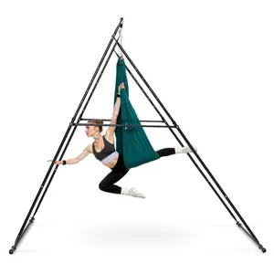 VEVOR Yoga Stand Frame, Max 440.9 lbs Load Swing Stand, Triangular Structure Aerial Rig, Aerial Silk Stands with EVA Foam 6.6-yard Yoga Hammock, 4-Level Horizontal 6-Level Vertical Adjustment