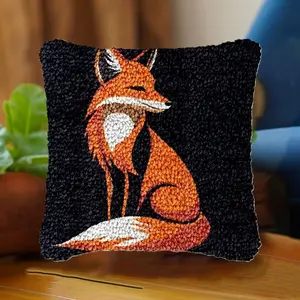 Latch Hook Pillow Kits Simple Fox DIY Pillowcase Cushion Cover Crochet Hooking Pillow Making Kits with Color Pattern Canvas Crochet Hooking Kits Pillow 43cmx43cm17inx17in