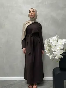 Women's A-Line Abaya Long Robe, Casual Fashion Tie-Waist Design, Perfect for Daily Wear, Vacation, Dating Apparel, For Muslim